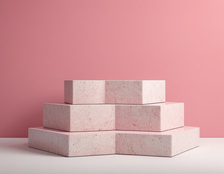 3d rendering abstract geometric forms. Pink podium for your design. Fashion show stage. Pedestalの素材