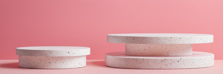 Abstract minimal scene with marble podiums on pink background. 3d renderの素材