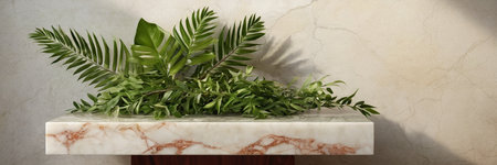 Tropical leaves countertop with copy space for textの素材