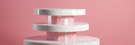 White marble podium on pink background. 3d rendering, 3d illustration.の素材