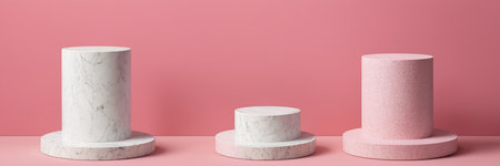3d rendering of white marble podium on pink background for product display.の素材