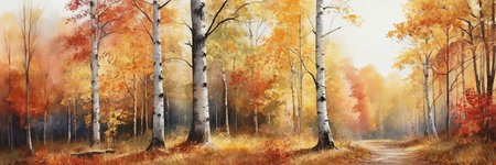 Autumn forest landscape. Panoramic view of the autumn forest.の素材