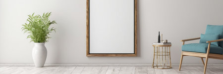 Interior of modern living room with mock up poster frame 3D renderingの素材