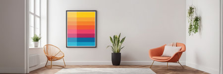 Modern interior design of living room with armchair and poster on wallの素材