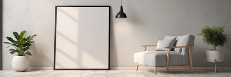 Modern living room interior with empty poster mockup, 3D renderingの素材
