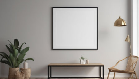 Mock up poster frame in interior background, 3D Illustrationの素材