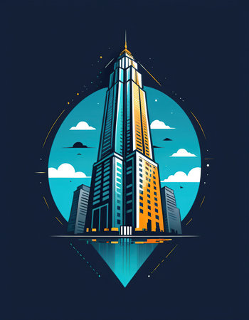 Modern skyscrapers on the background of the sky. Vector illustrationの素材