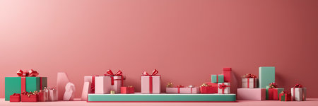 3d render of pink background with red gift boxes and gift boxesの素材