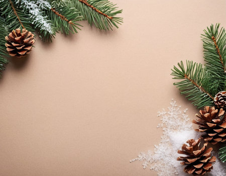 Christmas greeting card. Noel festive background. New Year symbol. Copy space. Flat lay. Top view.の素材