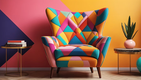 Modern living room interior with colorful armchair. 3d render illustrationの素材