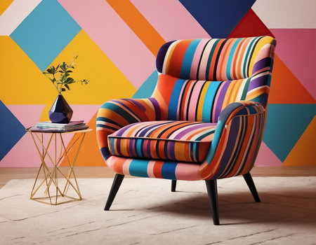 Modern living room interior with colorful armchair. 3d render illustrationの素材