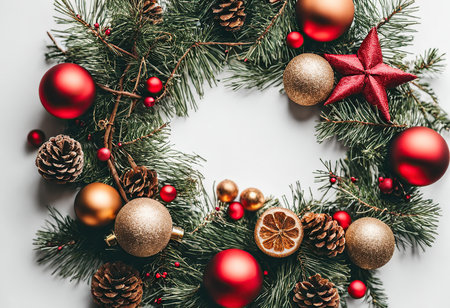 Christmas composition. Christmas, new year concept. Flat lay, top view, copy spaceの素材
