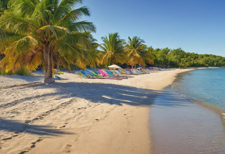 Parasols on the beach of a tropical island in the Caribbeanの素材