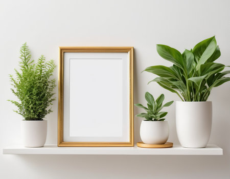 Blank frame mockup in interior background. 3d render illustrationの素材