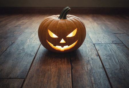 Halloween pumpkin on wooden background, halloween holiday concept.の素材