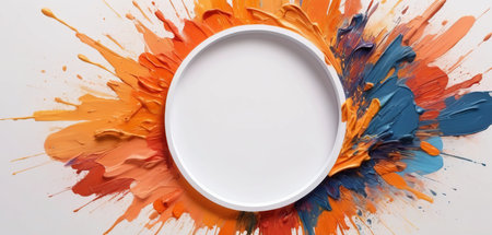 Colorful paint splashes on a white background. Top view.の素材