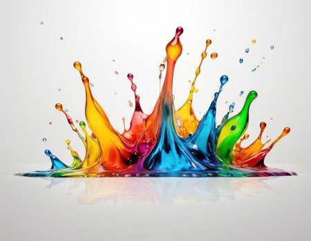 Colorful paint splashes isolated on white background. 3d renderの素材
