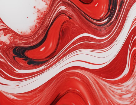 abstract background of red and white paint with a pattern of stripesの素材