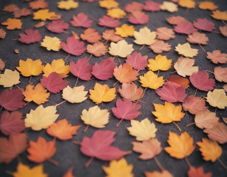 Autumn leaves on a black background. Autumn background. Selective focus.の素材