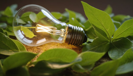 Light bulb with green leaves inside, conceptual image of new ideas.の素材