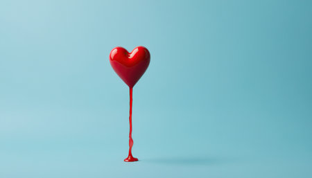 Red heart on blue background. 3d rendering. Valentine's day concept.の素材