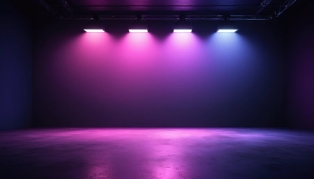 Purple stage background with spotlights. 3d rendering mock upの素材
