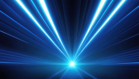 abstract background with blue lights and rays of light in the darkの素材