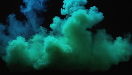 Green and blue cloud of smoke on a black background. Abstract backgroundの素材