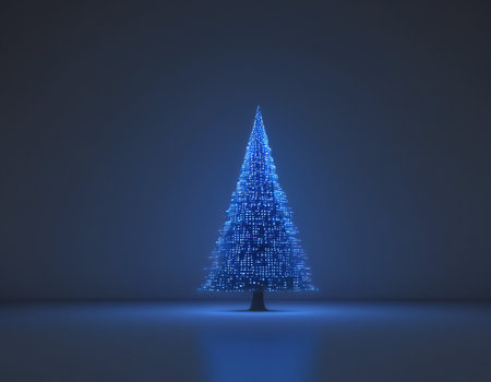 Christmas tree made of binary code on blue background. 3D renderingの素材