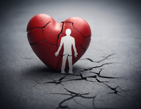 Broken heart with man figure on it. Conceptual image.の素材