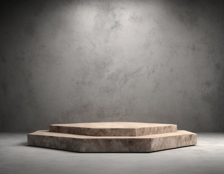 Abstract scene with marble podium on concrete wall background. 3d renderの素材