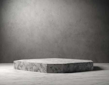 White marble podium on concrete background. Mock up, 3D Renderingの素材