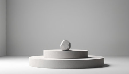 3d rendering of a white podium with a stone in the middleの素材
