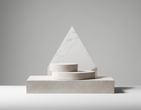 Abstract minimal scene with marble podium for product presentation. 3d renderの素材