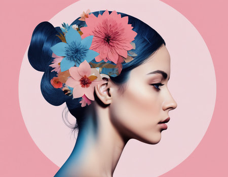 Beautiful young woman with flowers in her hair. Beauty, fashion.の素材
