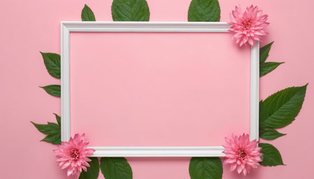 Flowers composition. Frame made of pink flowers on pastel pink background. Flat lay, top view, copy spaceの素材