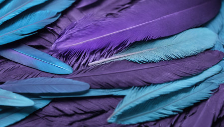 Purple and blue feathers as a background. Close-up.の素材