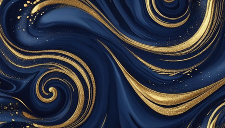 Blue and gold liquid texture. Ink marble pattern. Vector illustration.の素材