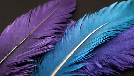 Colorful feathers on a black background. close-up photo.の素材