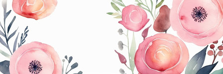Watercolor floral background with pink anemones. Vector illustration.の素材