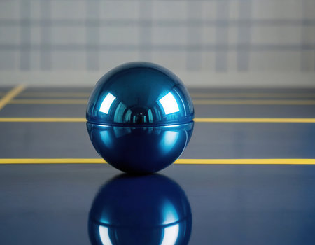 Blue ball on the floor of an empty parking lot. 3d renderingの素材