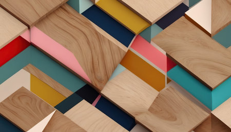 Abstract geometric background made of wooden cubes. 3d render illustration.の素材