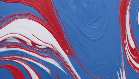 Abstract background of acrylic paint in blue, red and white colors.の素材