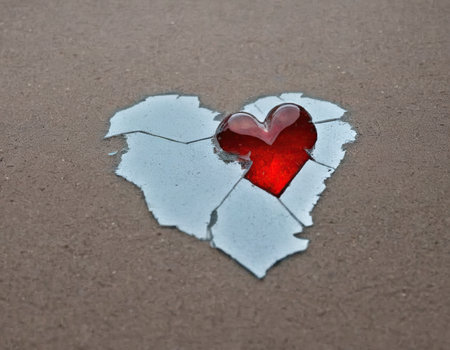 Broken heart on the asphalt. The concept of a broken heart.の素材