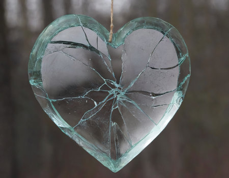Broken glass heart in the forest. The concept of divorce.の素材