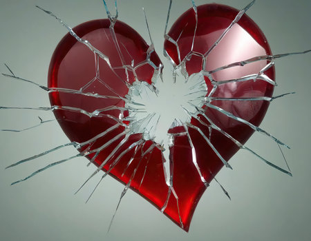 Broken heart on a gray background. The symbol of love.の素材