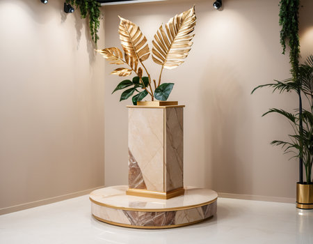 golden potted plantle pedestal in modern living roomの素材