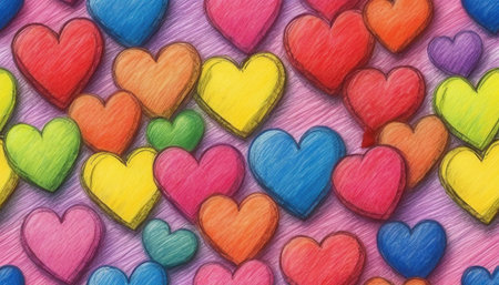 Colorful hearts on a pink background. Valentines Day background.の素材