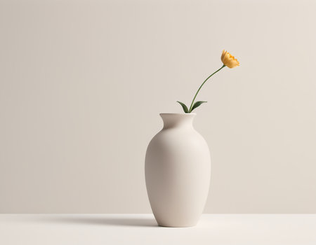 Vase with a yellow flower on a white background. 3d renderingの素材