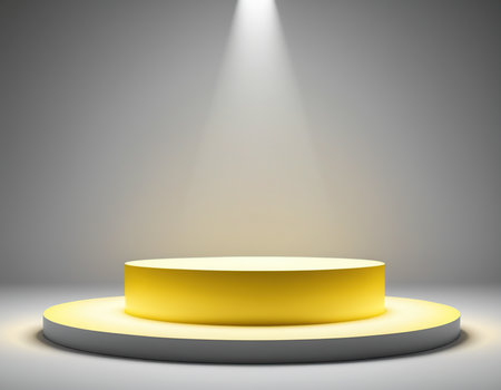 Round podium illuminated by spotlights on gray background. Vector illustration.の素材